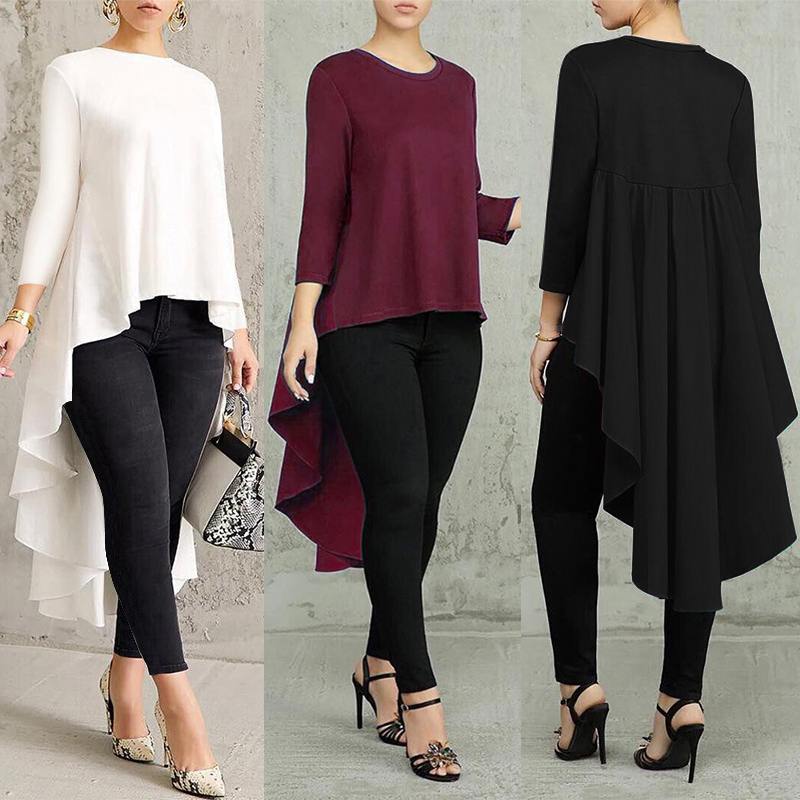 Asymmetrical Pleated Long Sleeve Top for Women