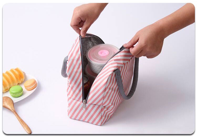 Patterned Portable Lunch Bag with Zipper