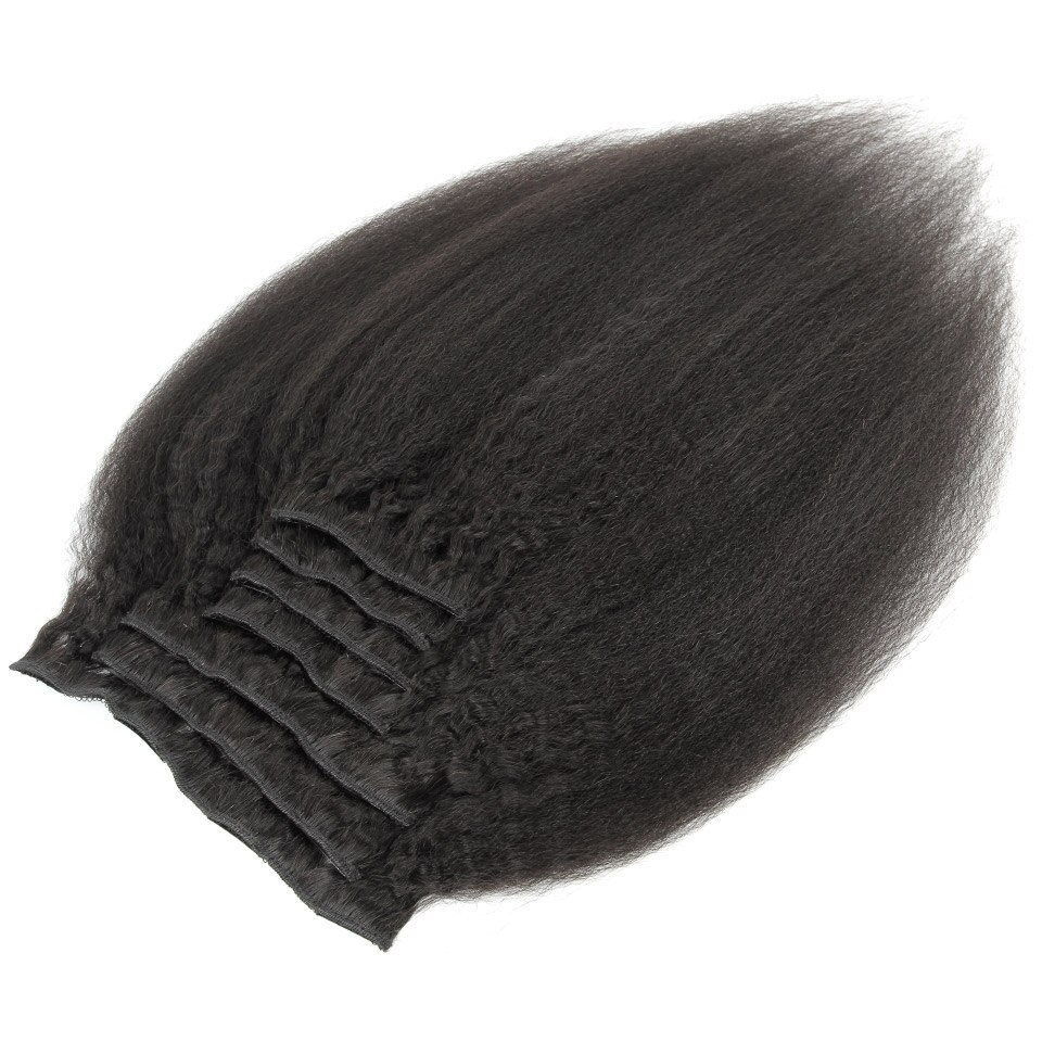 Black Kinky Straight Clip-In Virgin Human Hair Extensions Set
