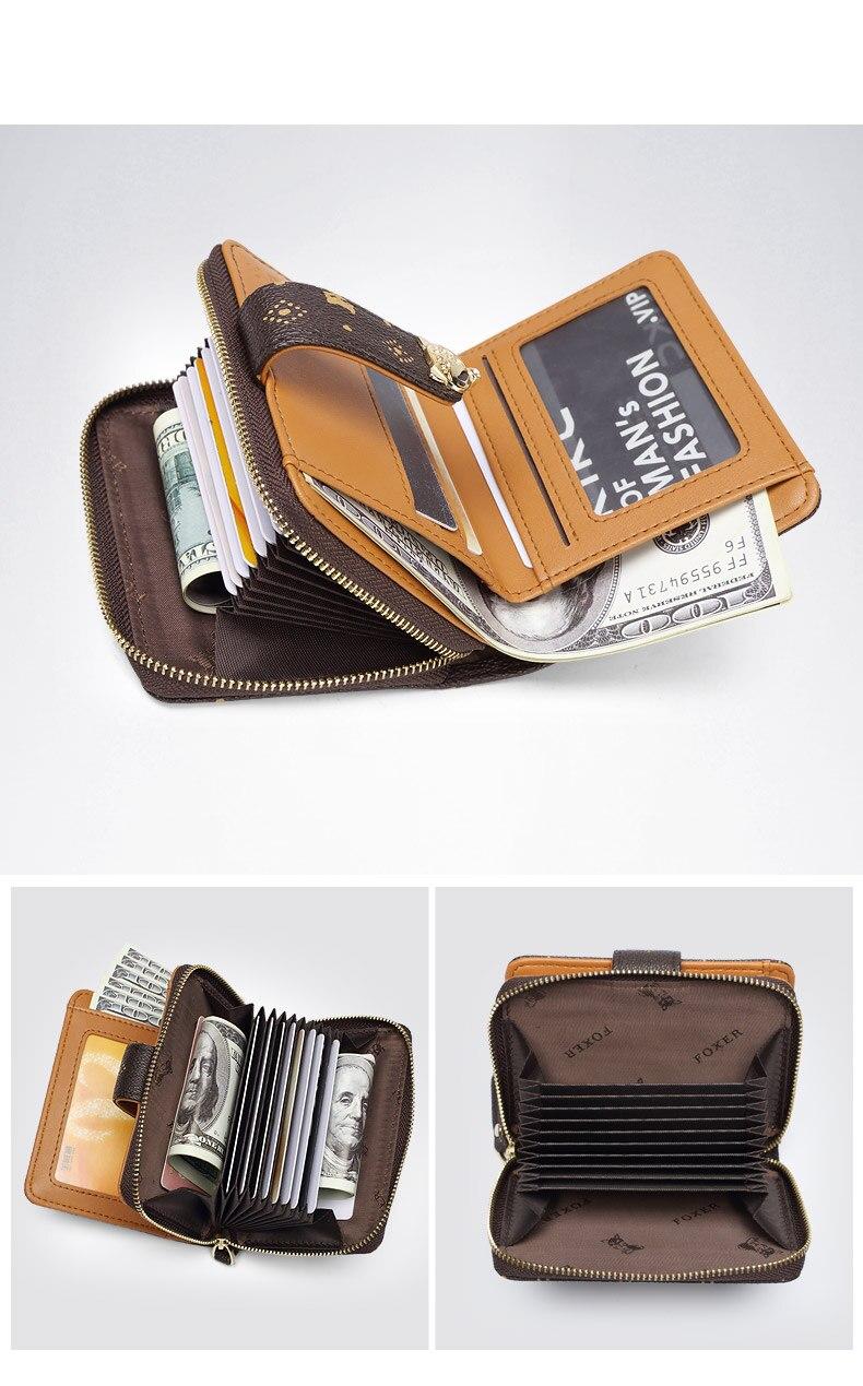 FOXER Women's Fashion Small Wallet PVC Leather Large Capacity Card Slot Female Coin Pocket Bifold Clutch Money Bag Key Holder