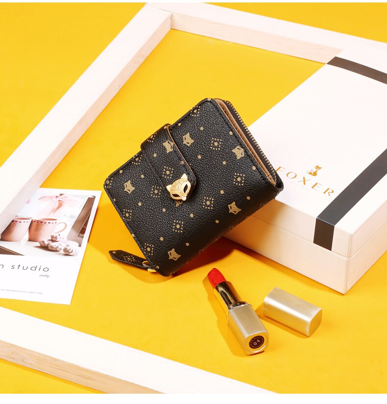 FOXER Women's Fashion Small Wallet PVC Leather Large Capacity Card Slot Female Coin Pocket Bifold Clutch Money Bag Key Holder