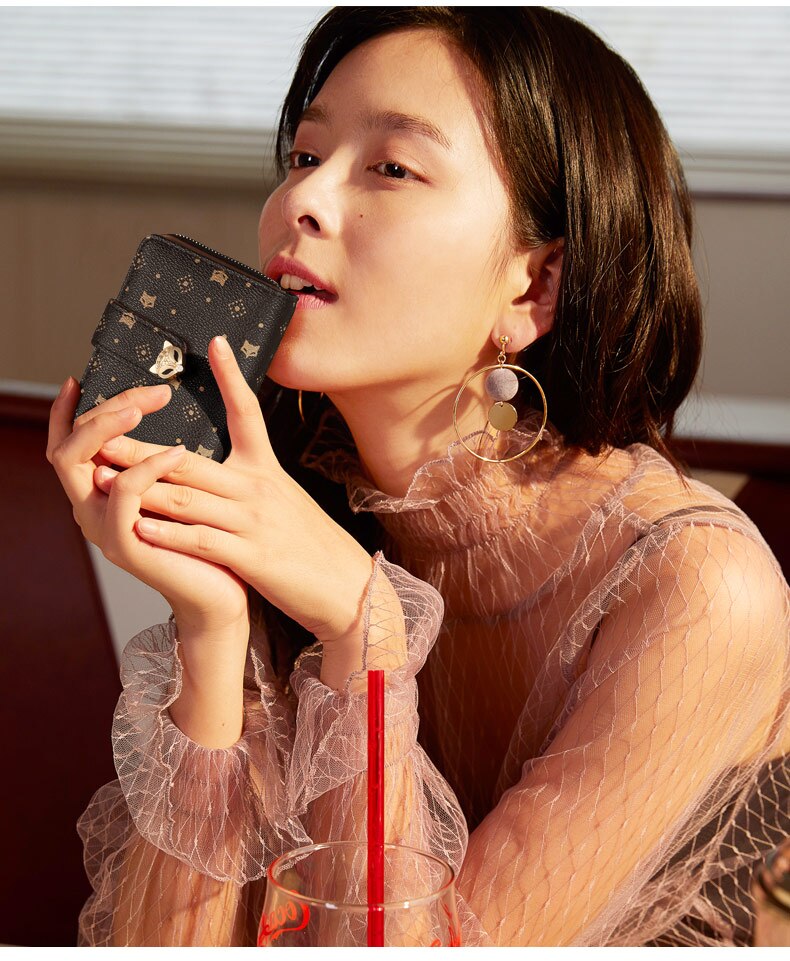 FOXER Women's Fashion Small Wallet PVC Leather Large Capacity Card Slot Female Coin Pocket Bifold Clutch Money Bag Key Holder