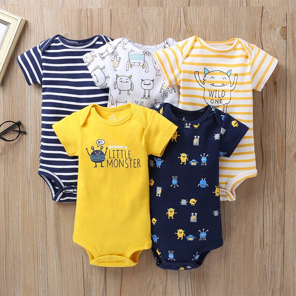 Printed Cotton Baby's Onesies 5 pcs Set