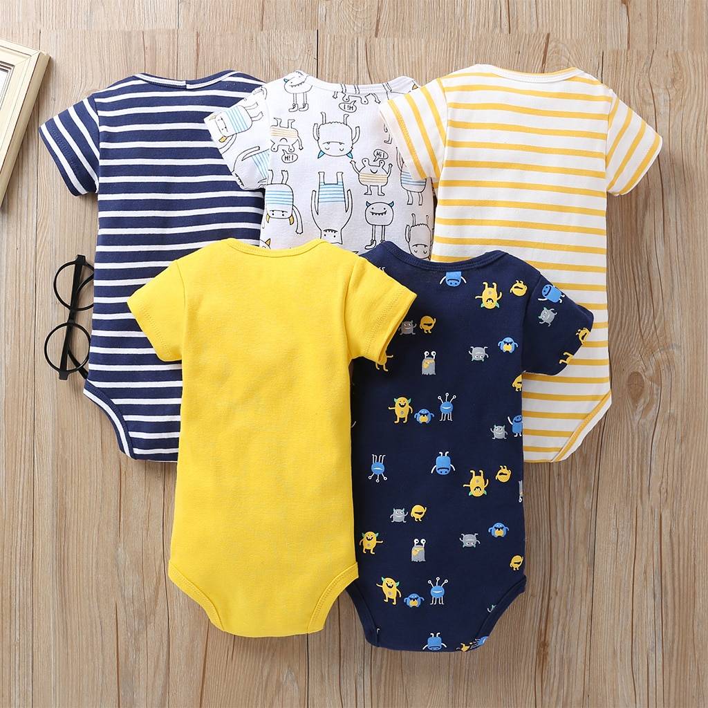 Printed Cotton Baby's Onesies 5 pcs Set