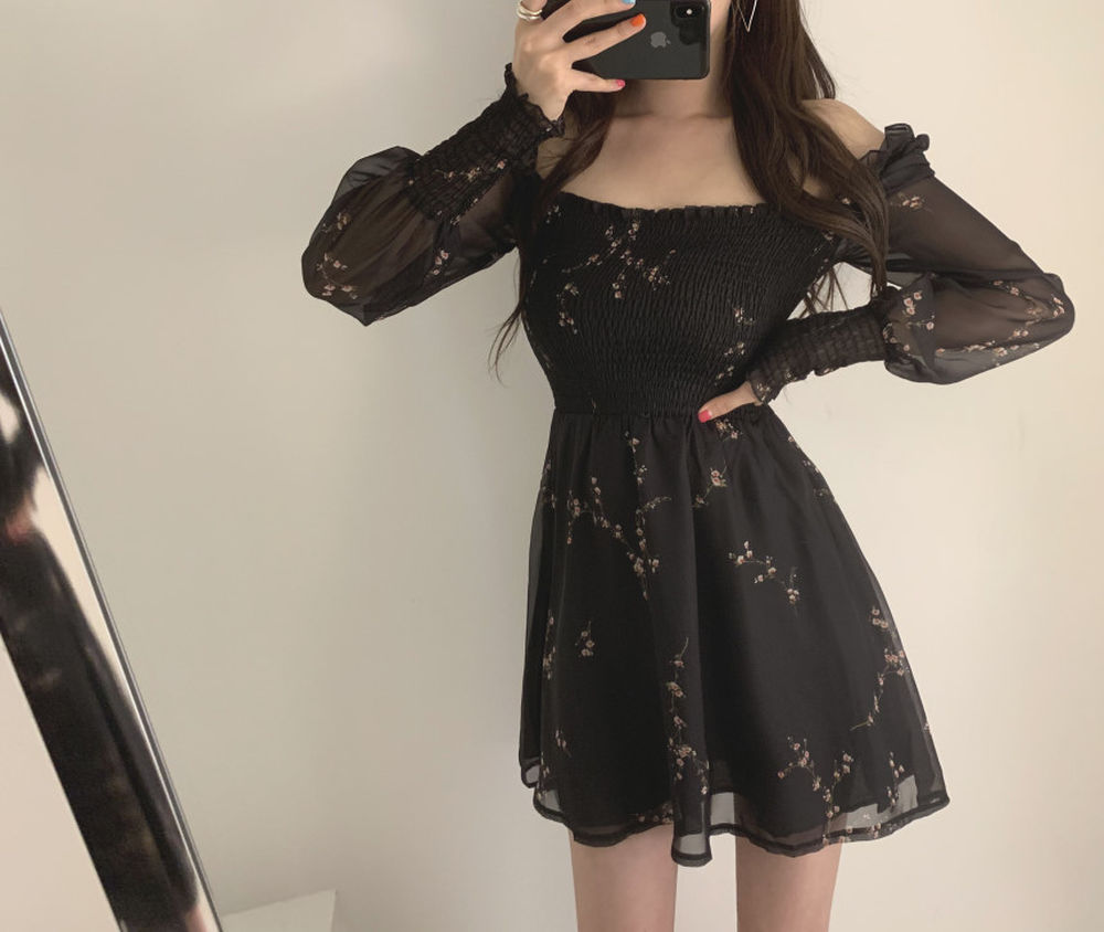 Women's Floral Printed Puff Sleeve Dress