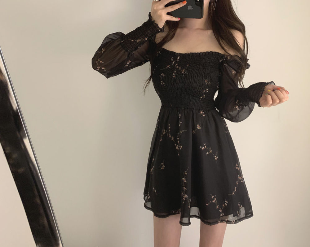 Women's Floral Printed Puff Sleeve Dress