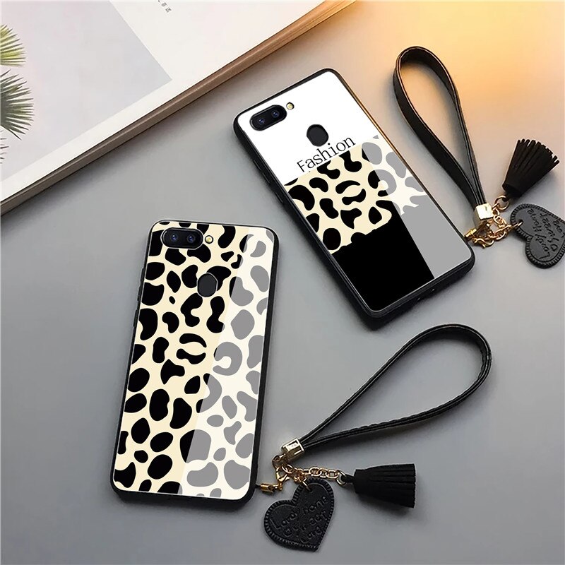 Leopard Tempered Glass iPhone Cover with Strap Leopard Tempered Glass iPhone Cover with Strap