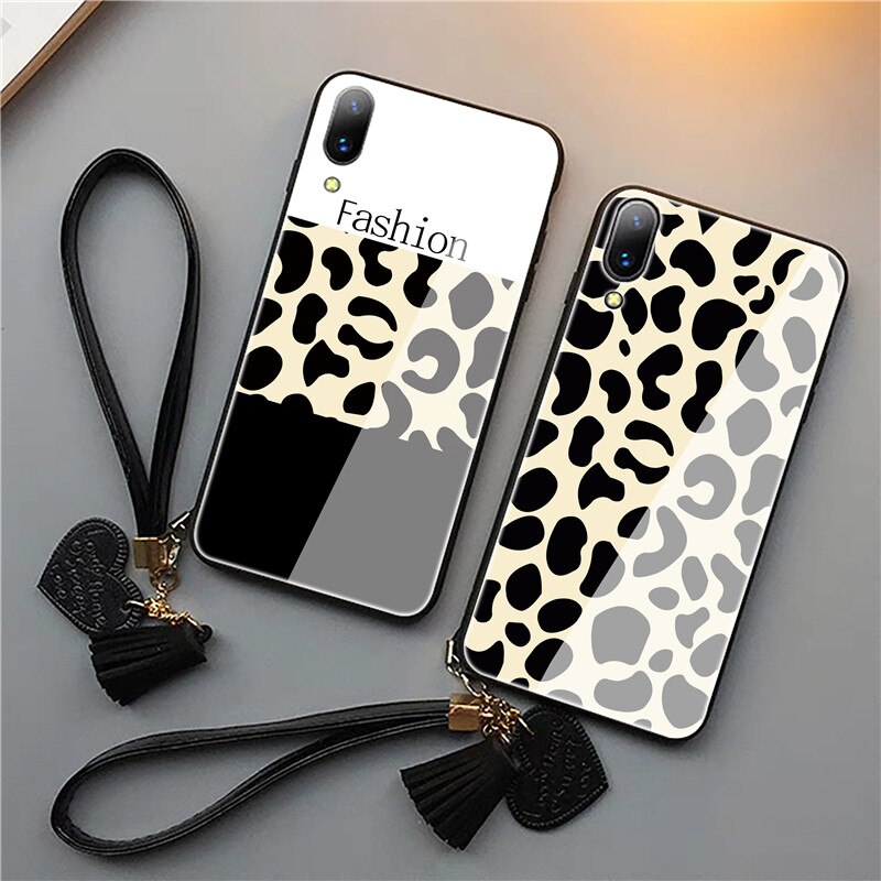 Leopard Tempered Glass iPhone Cover with Strap Leopard Tempered Glass iPhone Cover with Strap