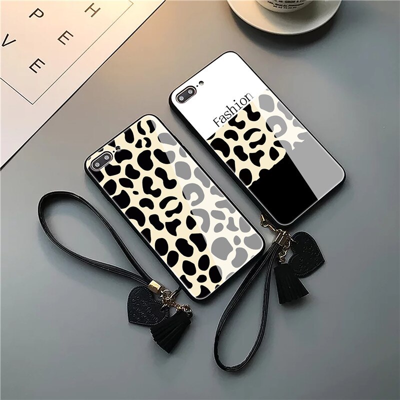 Leopard Tempered Glass iPhone Cover with Strap Leopard Tempered Glass iPhone Cover with Strap