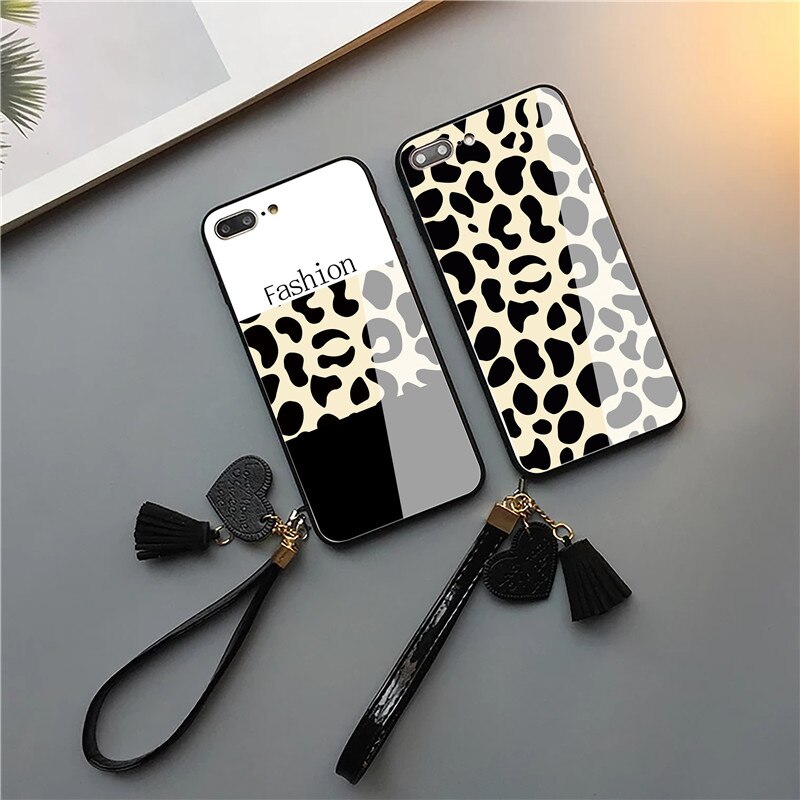 Leopard Tempered Glass iPhone Cover with Strap Leopard Tempered Glass iPhone Cover with Strap