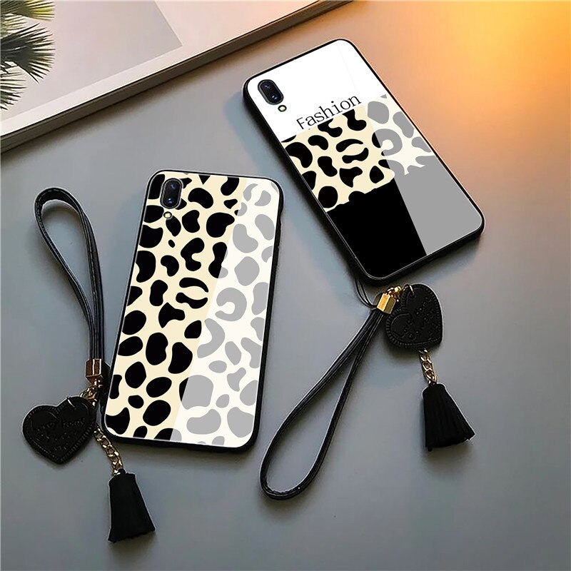 Leopard Tempered Glass iPhone Cover with Strap Leopard Tempered Glass iPhone Cover with Strap