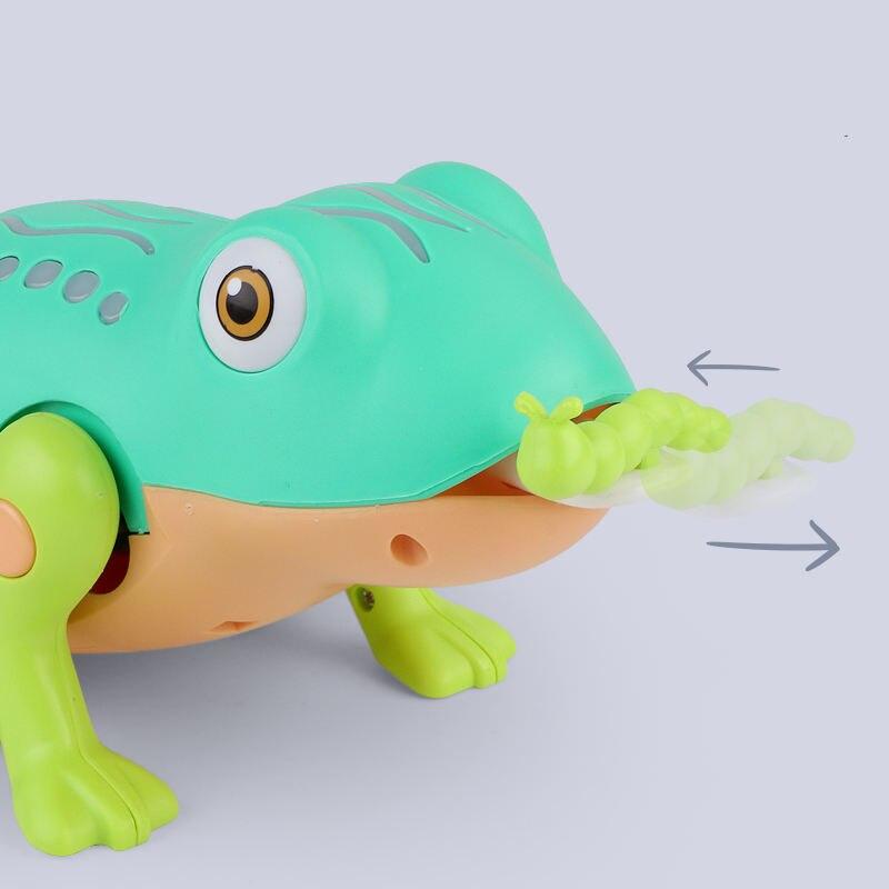 electric sound light colorful jumping frog with colorful safety buckle Drag frog Interactive toys Pet
