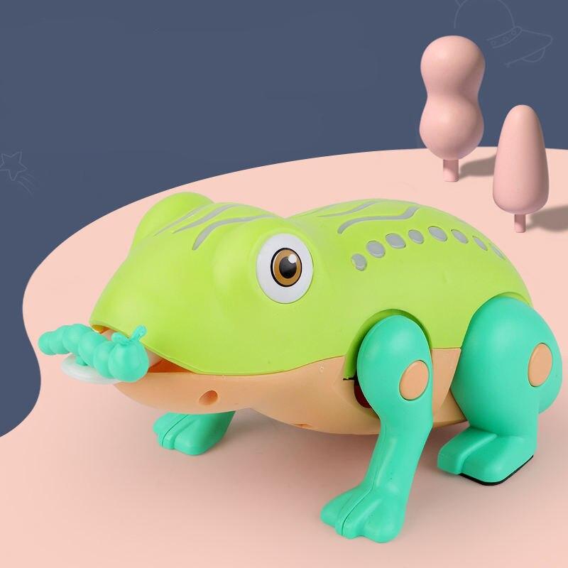 electric sound light colorful jumping frog with colorful safety buckle Drag frog Interactive toys Pet