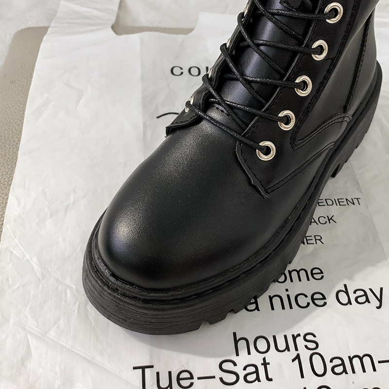 Rimocy White Black PU Leather Ankle Boots Women Autumn Winter Round Toe Lace Up Shoes Woman Fashion Motorcycle Platform Botas