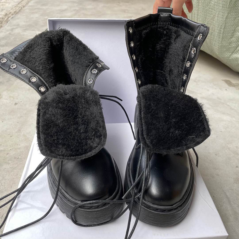 Rimocy White Black PU Leather Ankle Boots Women Autumn Winter Round Toe Lace Up Shoes Woman Fashion Motorcycle Platform Botas