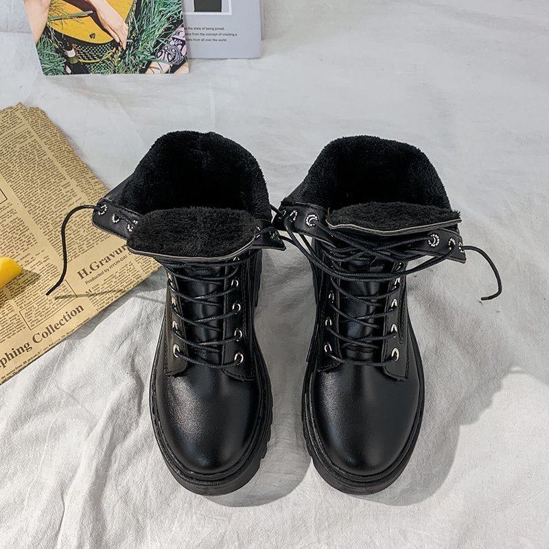 Rimocy White Black PU Leather Ankle Boots Women Autumn Winter Round Toe Lace Up Shoes Woman Fashion Motorcycle Platform Botas
