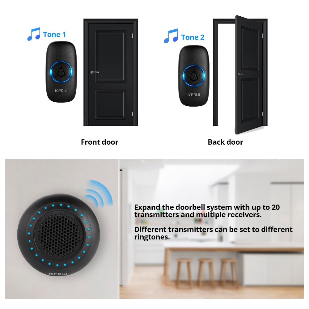KERUI M525 Wireless Doorbell Waterproof Touch Button Home Security Welcome Smart Chimes Door bell Alarm LED light 32 Songs KERUI M525 Wireless Doorbell Waterproof Touch Button Home Security Welcome Smart Chimes Door bell Alarm LED light 32 Songs