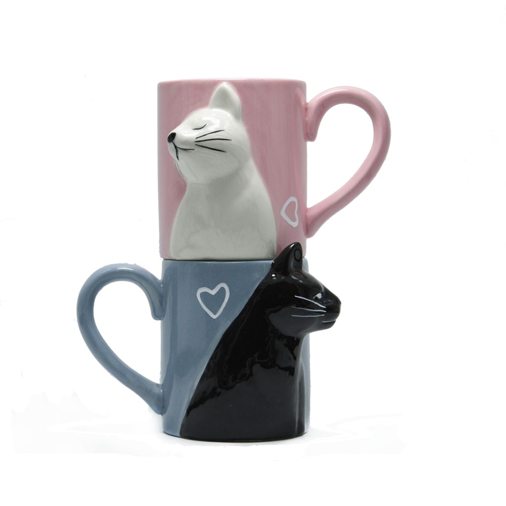 Kissing Cats Mugs Pair for Couples