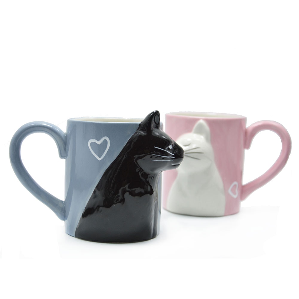 Kissing Cats Mugs Pair for Couples