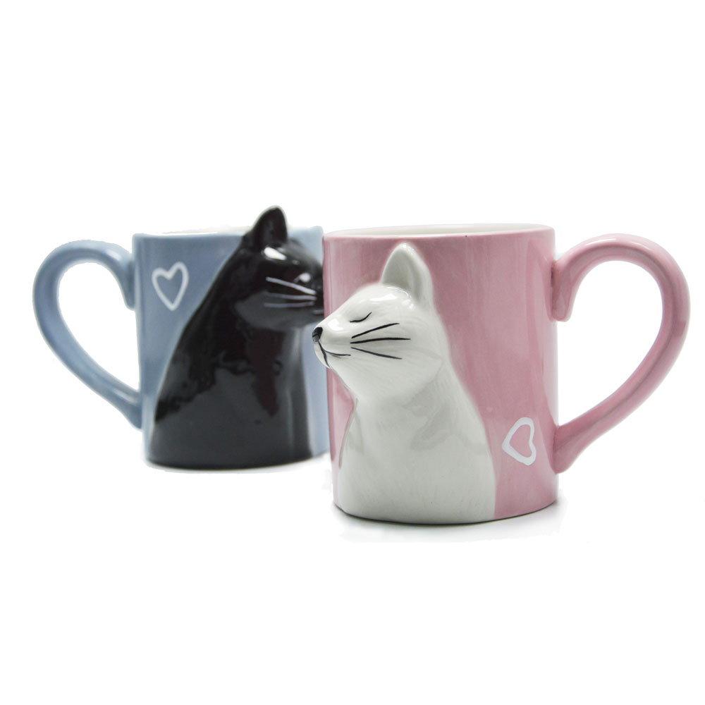 Kissing Cats Mugs Pair for Couples