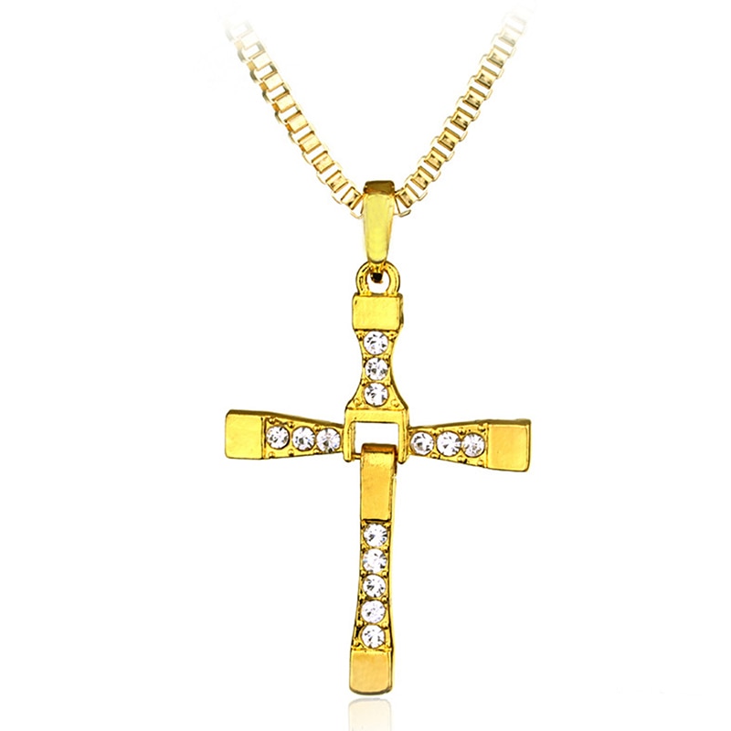 Classic Rhinestone Pendant Sliver Men Crystal Jesus Cross Pendant long Necklace Activities male Gift Jewelry accessory
