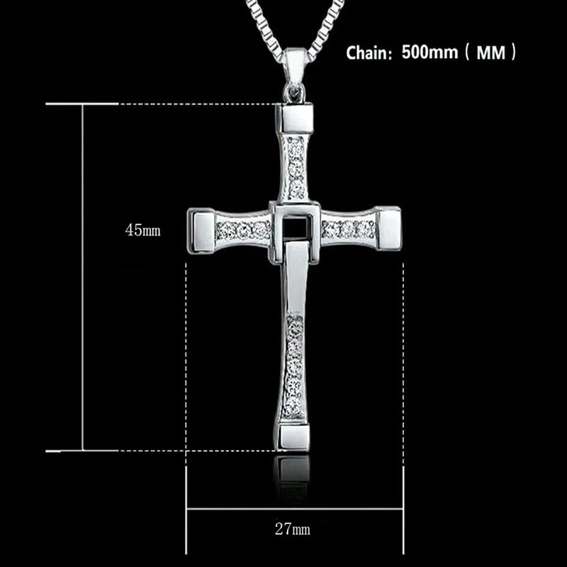Classic Rhinestone Pendant Sliver Men Crystal Jesus Cross Pendant long Necklace Activities male Gift Jewelry accessory