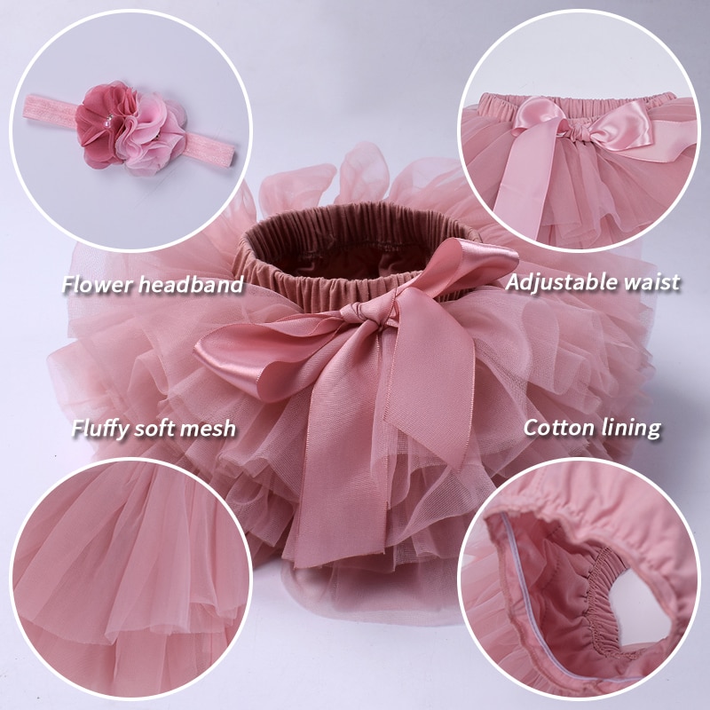 Baby Girl's Mesh Skirt with Bow and Matching Color Headband Baby Girl's Mesh Skirt with Bow and Matching Color Headband