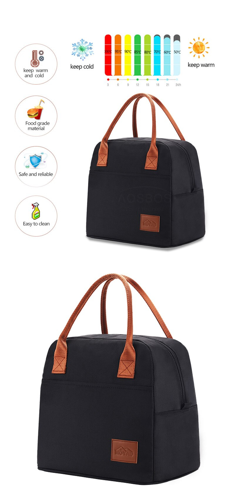 Simple Style Black Cooler Lunch Bag