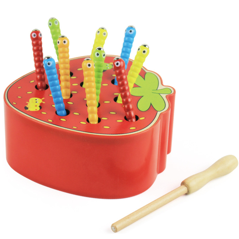 Wooden Game with Caterpillars and Apple