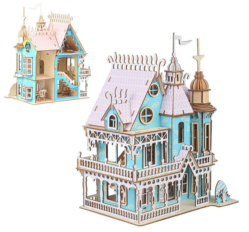 Miniature Wooden Castle DIY Doll House for Kids