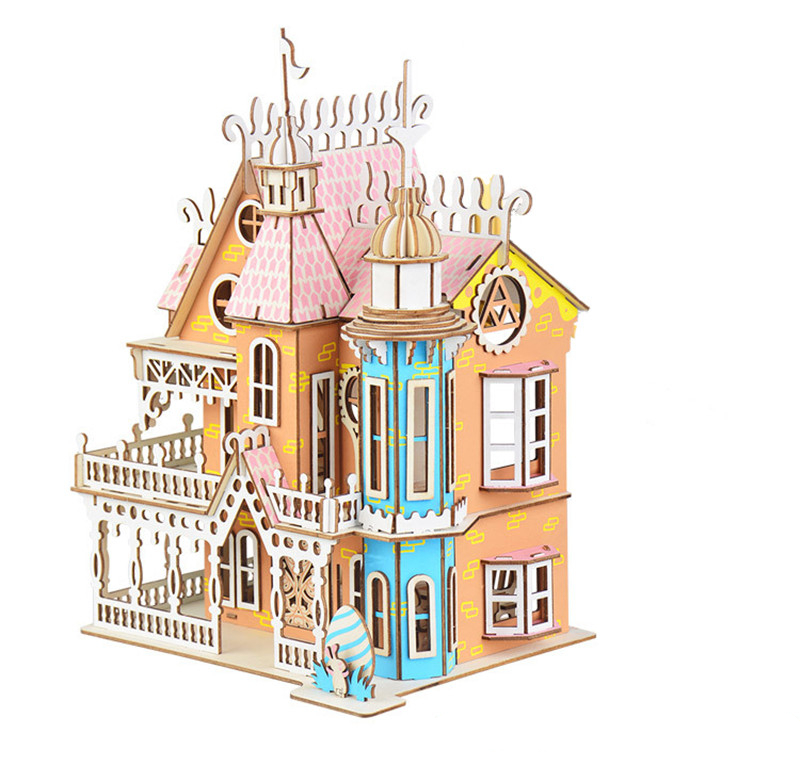 Miniature Wooden Castle DIY Doll House for Kids