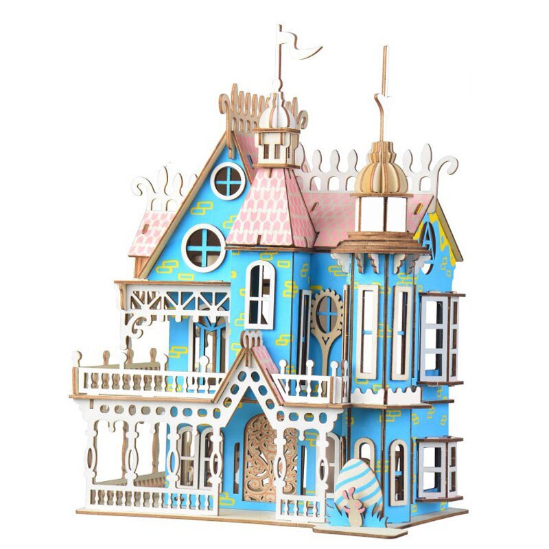 Miniature Wooden Castle DIY Doll House for Kids