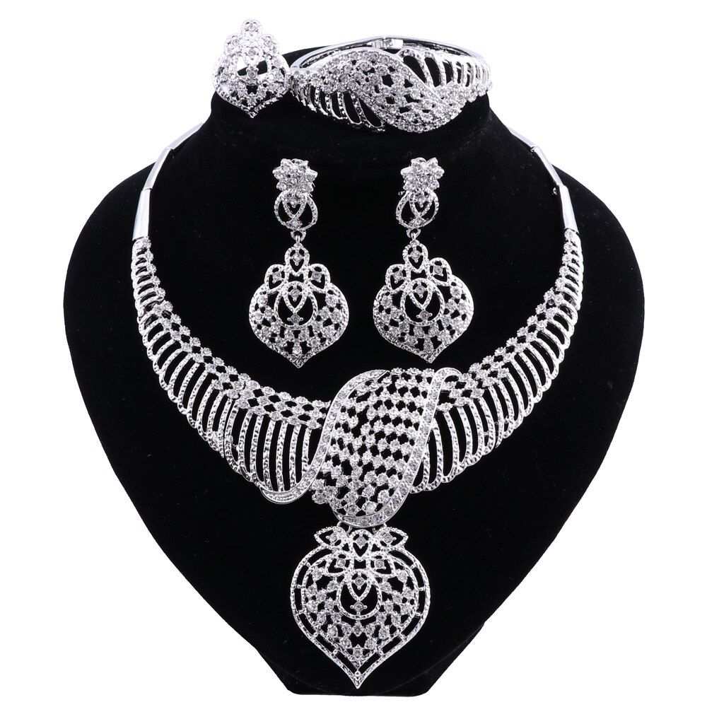 Women's Silver Plated Crystal Ornamented Jewelry Set