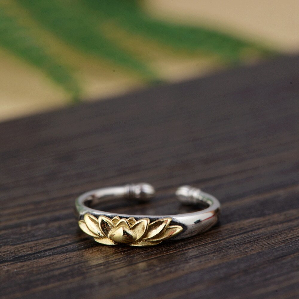 Anello da Sposa Aperto in Argento con Fiore di Loto