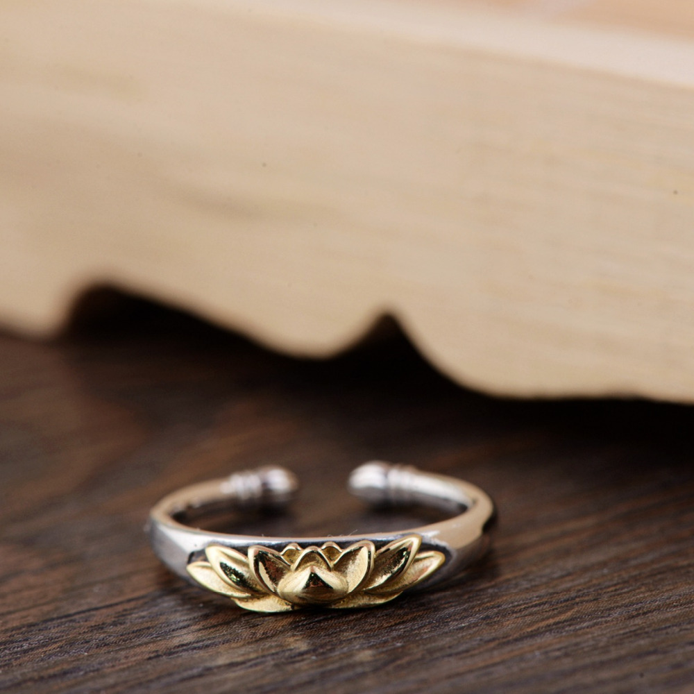 Anello da Sposa Aperto in Argento con Fiore di Loto