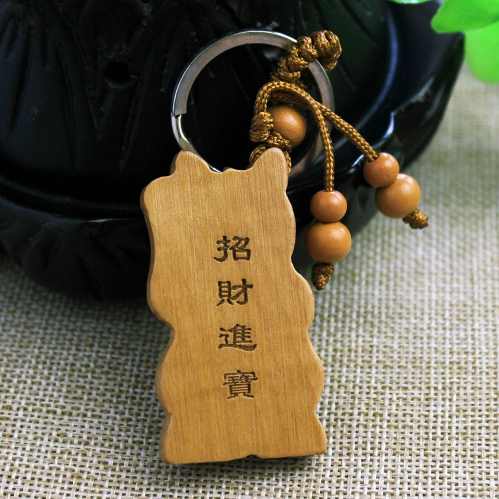 2019 New Hot Lucky Fortune Cat Carving Wooden Pendant Keychain Key Ring Chain Wood Carving Ornaments Jewelry Accessories Gifts