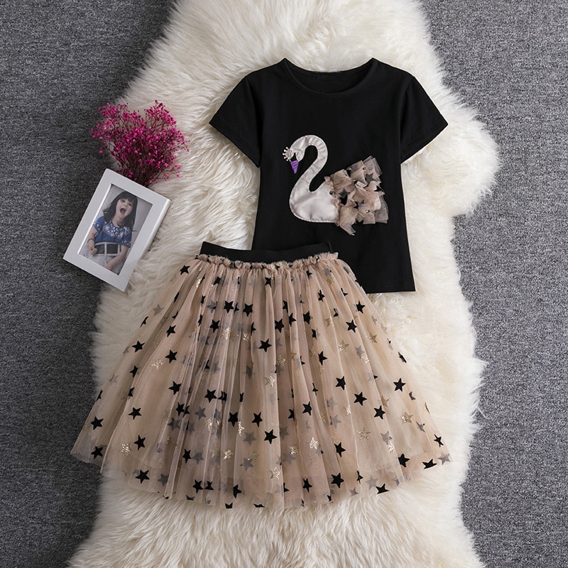 Girl's Summer T-Shirt with Ball Skirt Set