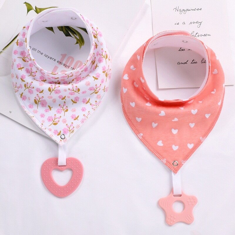 Soft Absorbent Colorful Organic Cotton Baby Bib with Teething Toy 2 pcs Set