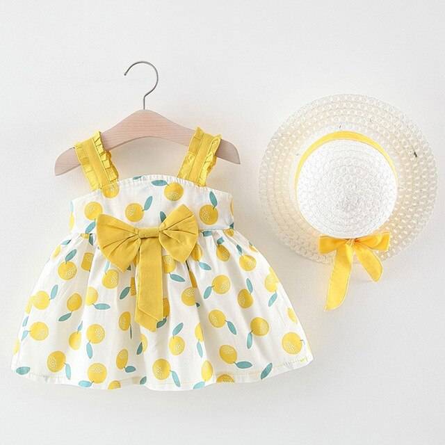 Baby Girl's Summer Patterned Dress with Hat