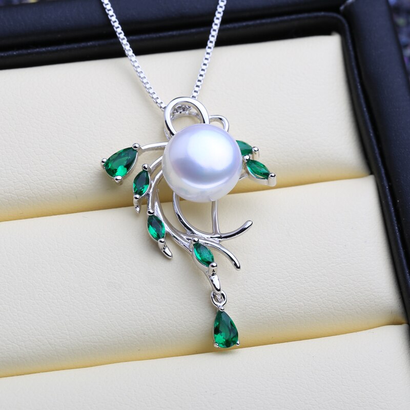 Green Stones 925 Silver Pearls Women's Jewelry 4 pcs Set